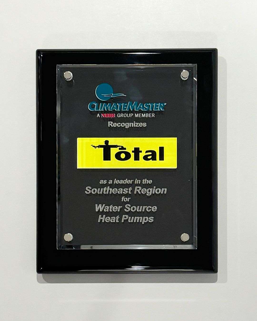ClimateMaster award: Total Repair Pros recognized as a leader in water-source heat pump volume in the southeast region